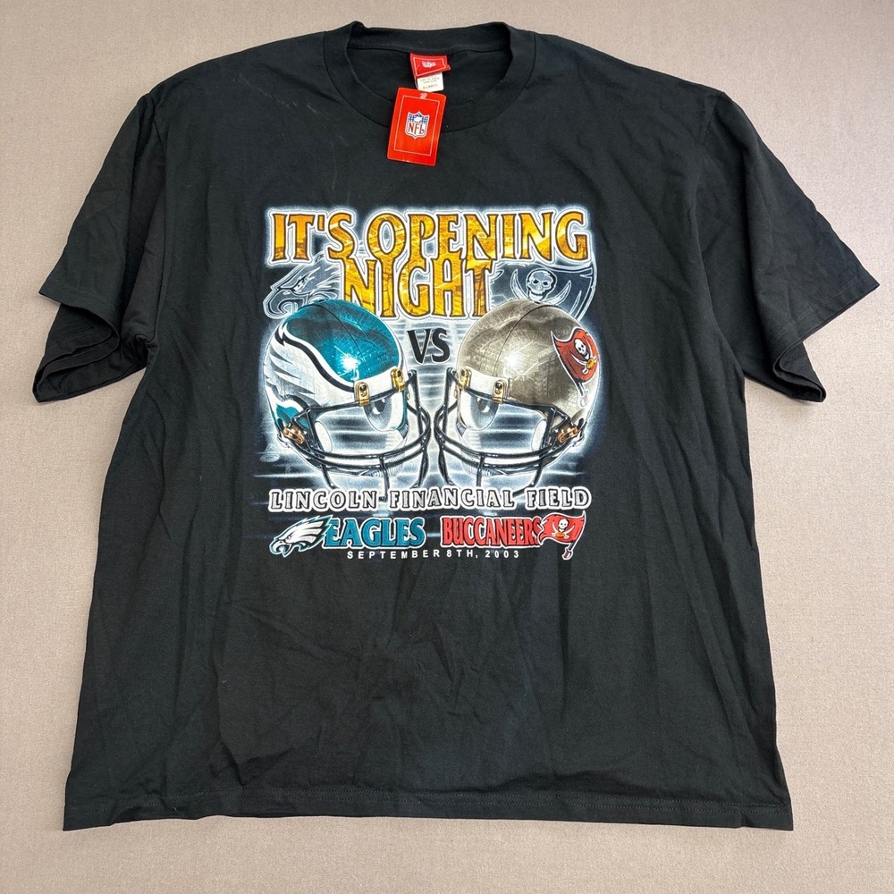 Vintage 2003 NFL Opening Night Eagles vs Buccaneers T-Shirt XL Black NWT